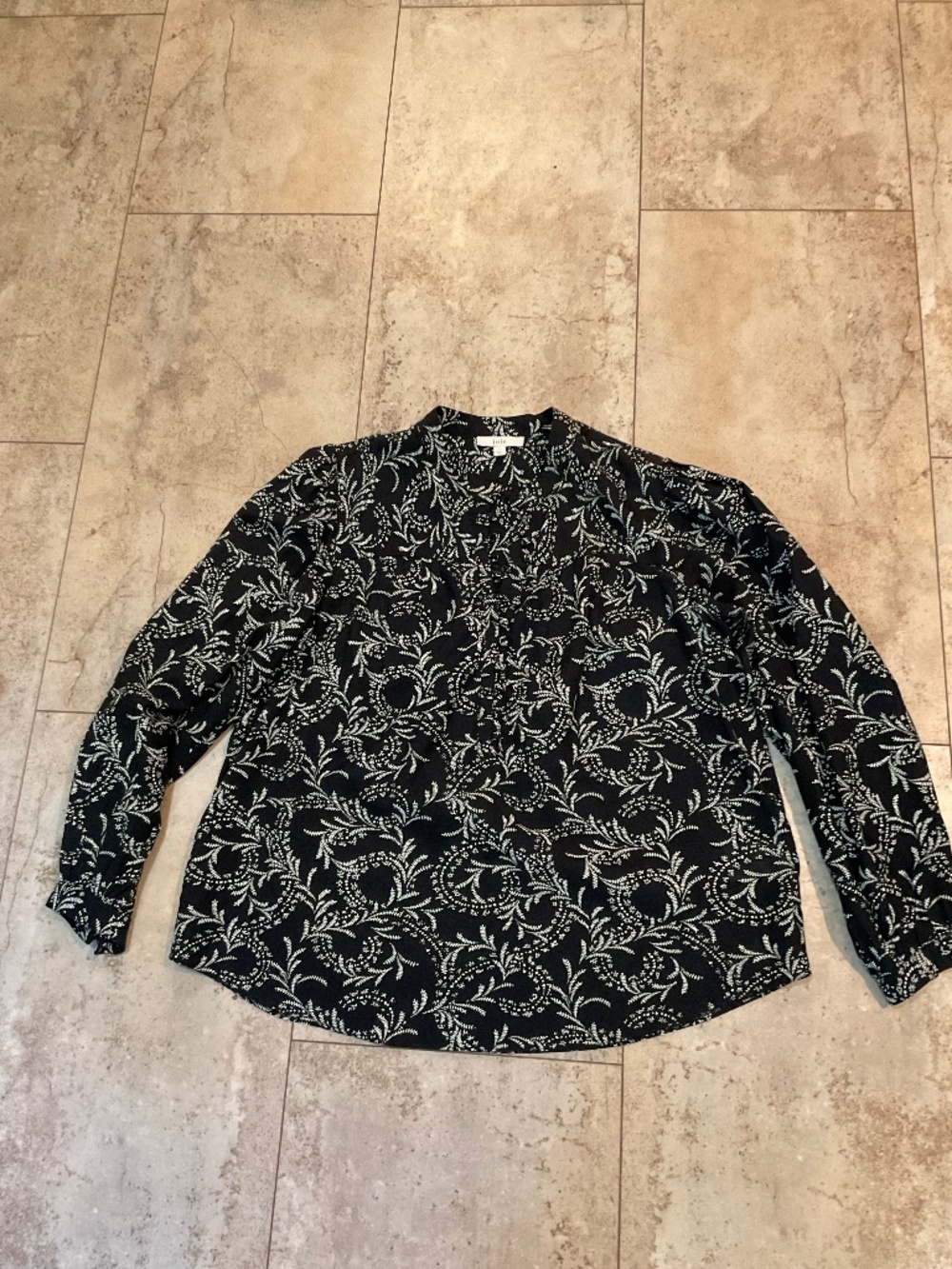 Joie Black White Popver Blouse Sz S Half Button Front Puff Sleeves